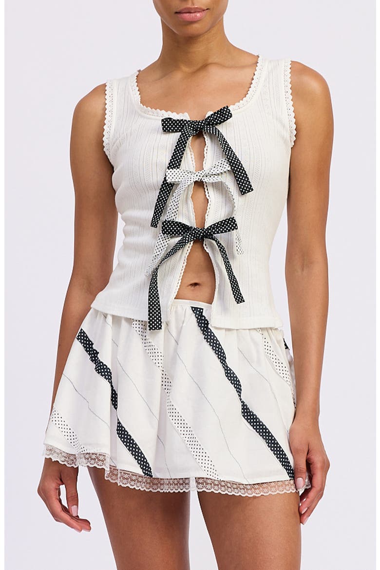 June Tie Front Crop Cotton Pointelle Tank, Main, color, WHITE NAVY