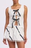 JACQUIE THE LABEL June Tie Front Crop Cotton Pointelle Tank