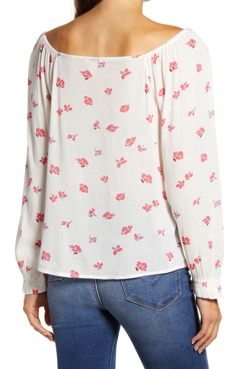 Caslon<sup>®</sup> Print Button Front Long Sleeve Top, Alternate, color,