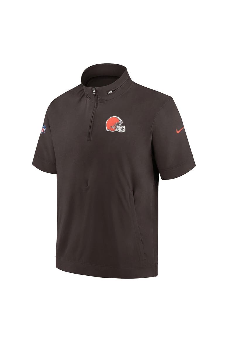 Men's Nike  Brown Cleveland Browns Sideline Coach Short Sleeve Hoodie Quarter-Zip Jacket, Alternate, color, Brown