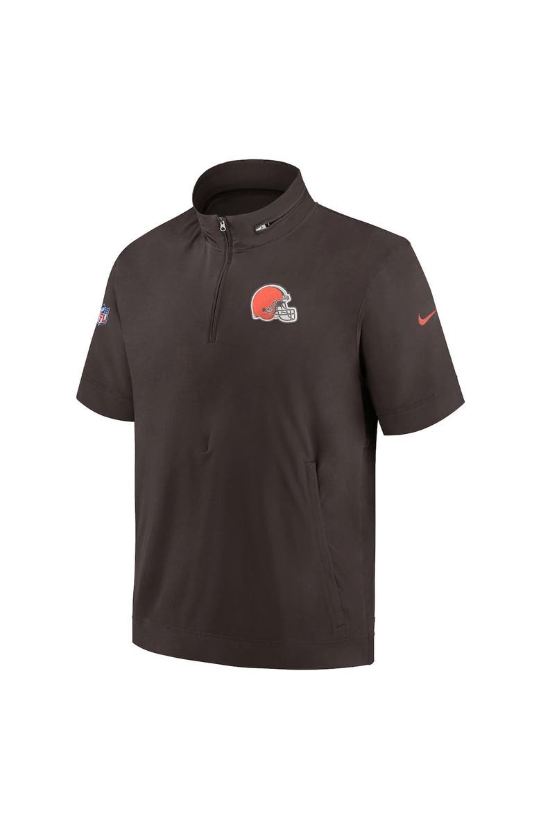 Nike Men's Nike  Brown Cleveland Browns Sideline Coach Short Sleeve Hoodie Quarter-Zip Jacket, Alternate, color, Brown
