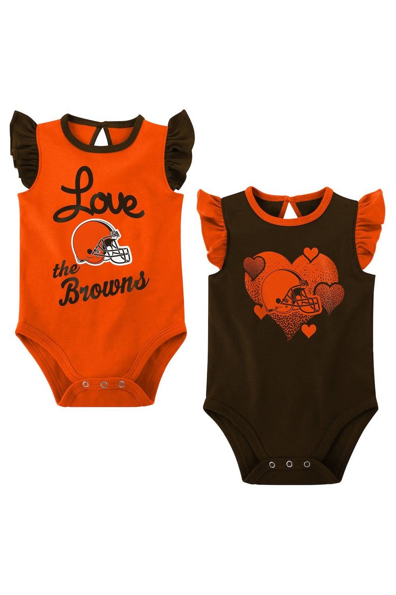 Girls Newborn & Infant Brown/Orange Cleveland Browns Spread the Love 2-Pack Bodysuit Set, Main, color, Brown