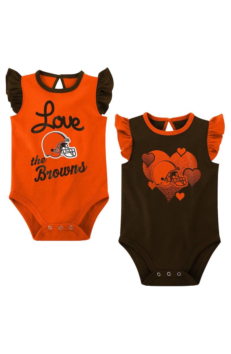Outerstuff Girls Newborn & Infant Brown/Orange Cleveland Browns Spread the Love 2-Pack Bodysuit Set, Main, color, Brown