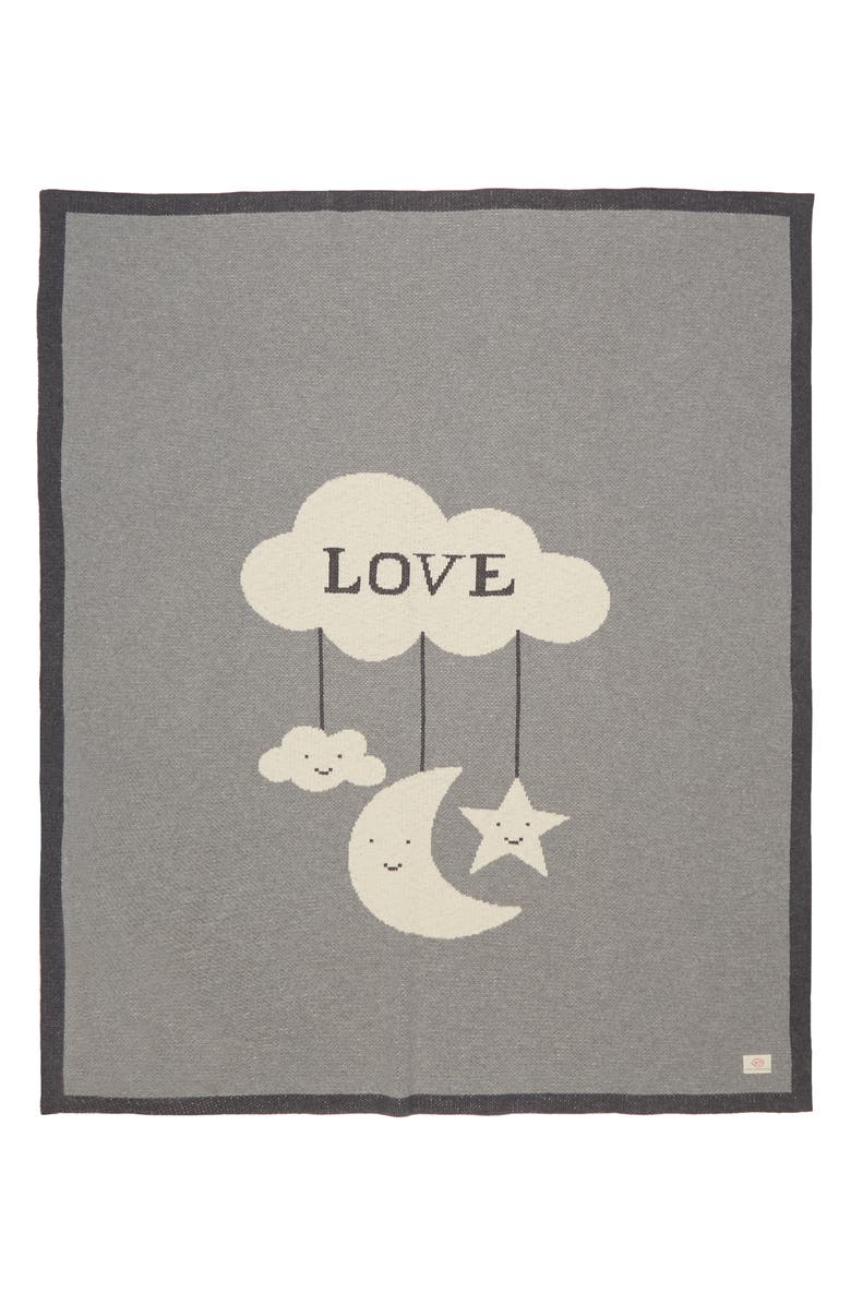 Pink Lemonade Moon Love Organic Cotton Baby Blanket, Main, color, Grey
