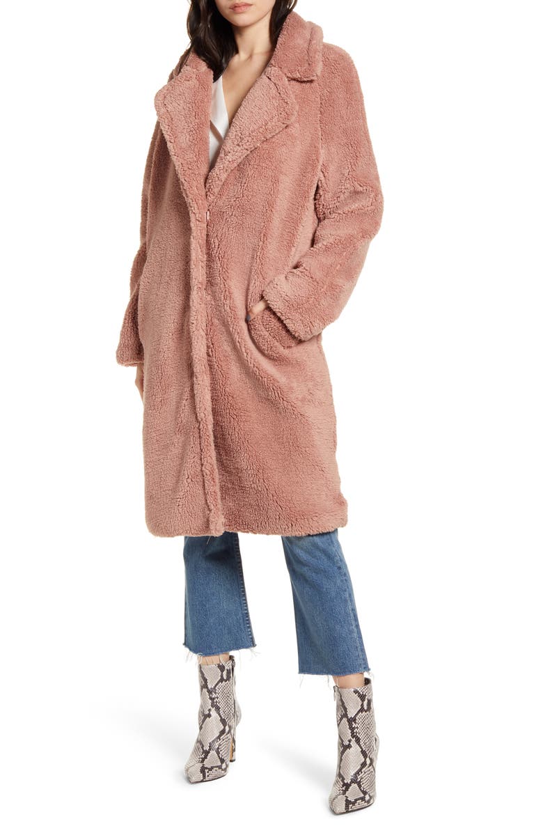 Bardot Long Faux Shearling Coat, Alternate, color, 