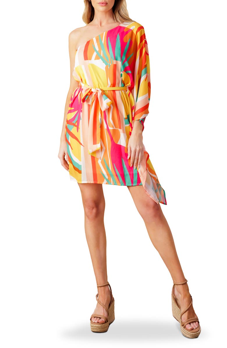 FLYING TOMATO One Shoulder Shift Dress, Main, color, Pink Orange
