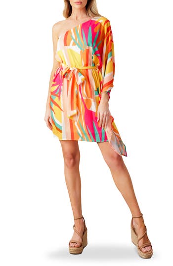 Flying Tomato One Shoulder Shift Dress In Pink Orange