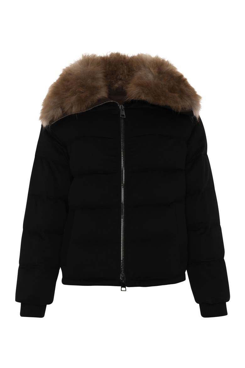 Cashmere Down Jacket with Genuine Shearling Collar, Alternate, color, BLACK/LIGHT BROWN