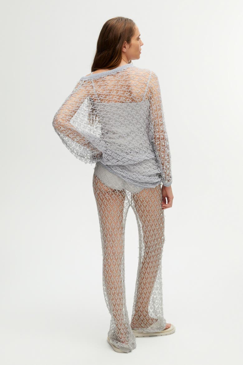 Shimmering Threaded Mesh Pants, Alternate, color, Grey