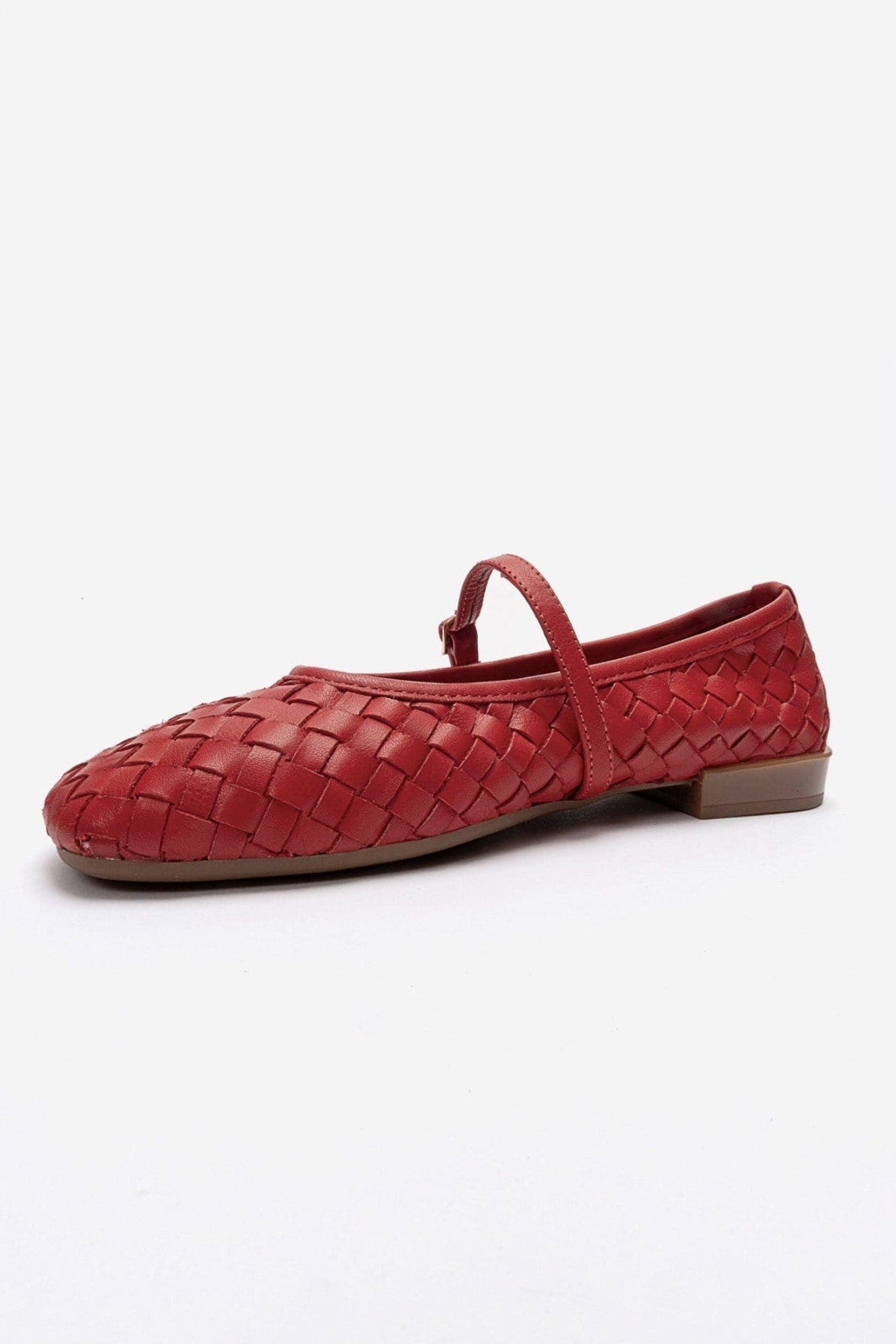 Yevora Leather Woven Strap Ballet Flat, Alternate, color, Red