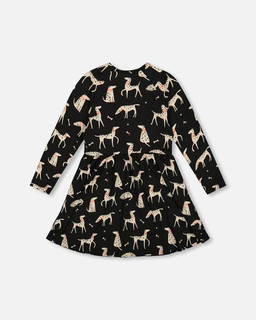 Deux Par Deux Half Button Jersey Dress Dalmatian In Black