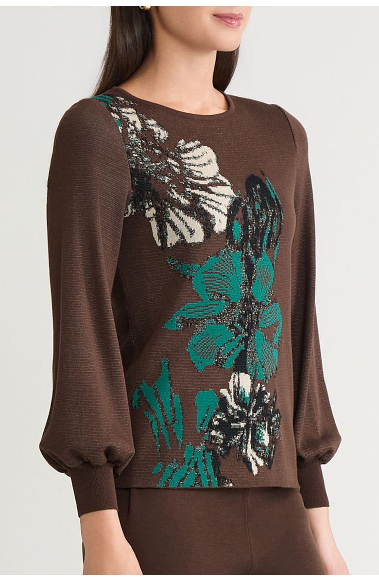 Ming Wang Floral Jacquard Sweater, Alternate, color, Dark Umber/Everest/Twig/Black