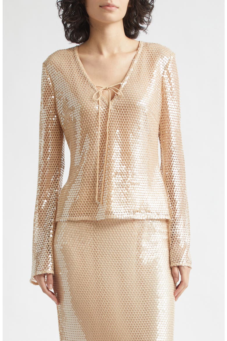 Zuri Sequin Flare Sleeve Top, Main, color, SAND DUNE