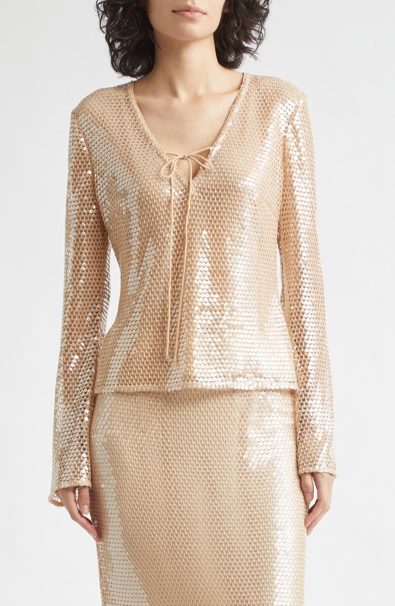 Toccin Zuri Sequin Flare Sleeve Top, Main, color, Sand Dune