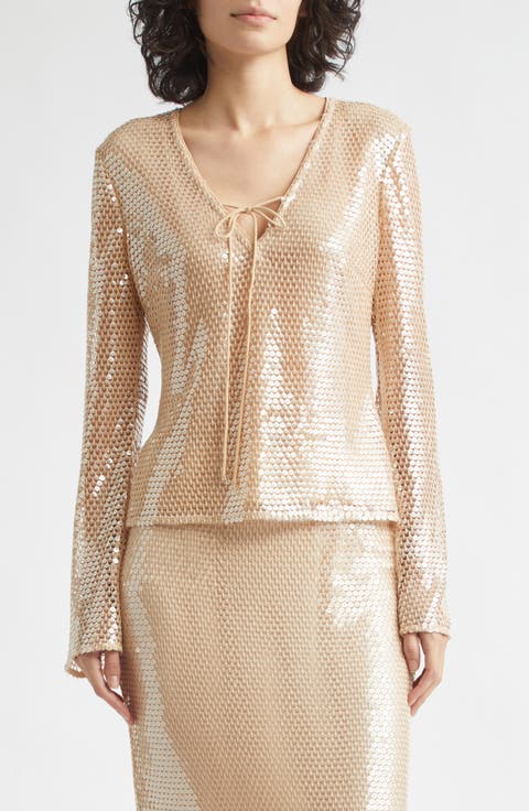 Zuri Sequin Flare Sleeve Top