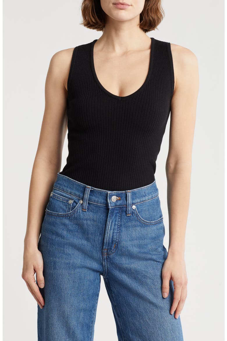 Sandy V-Neck Sweater Tank, Main, color, BLACK