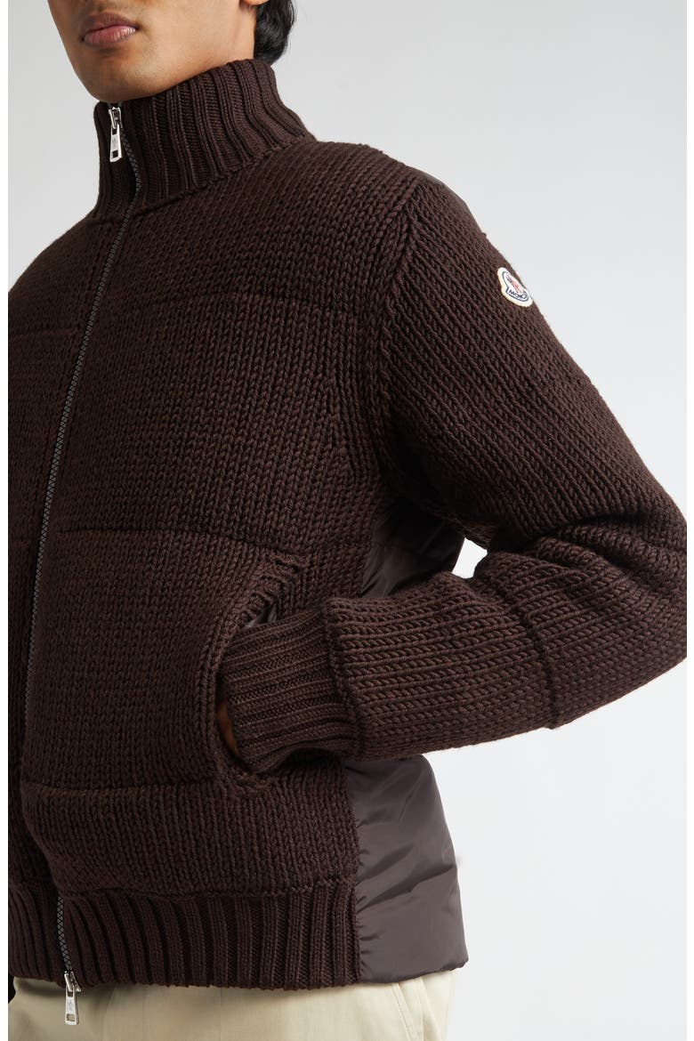 Quilted Virgin Wool & Nylon Down Cardigan, Alternate, color, BROWN