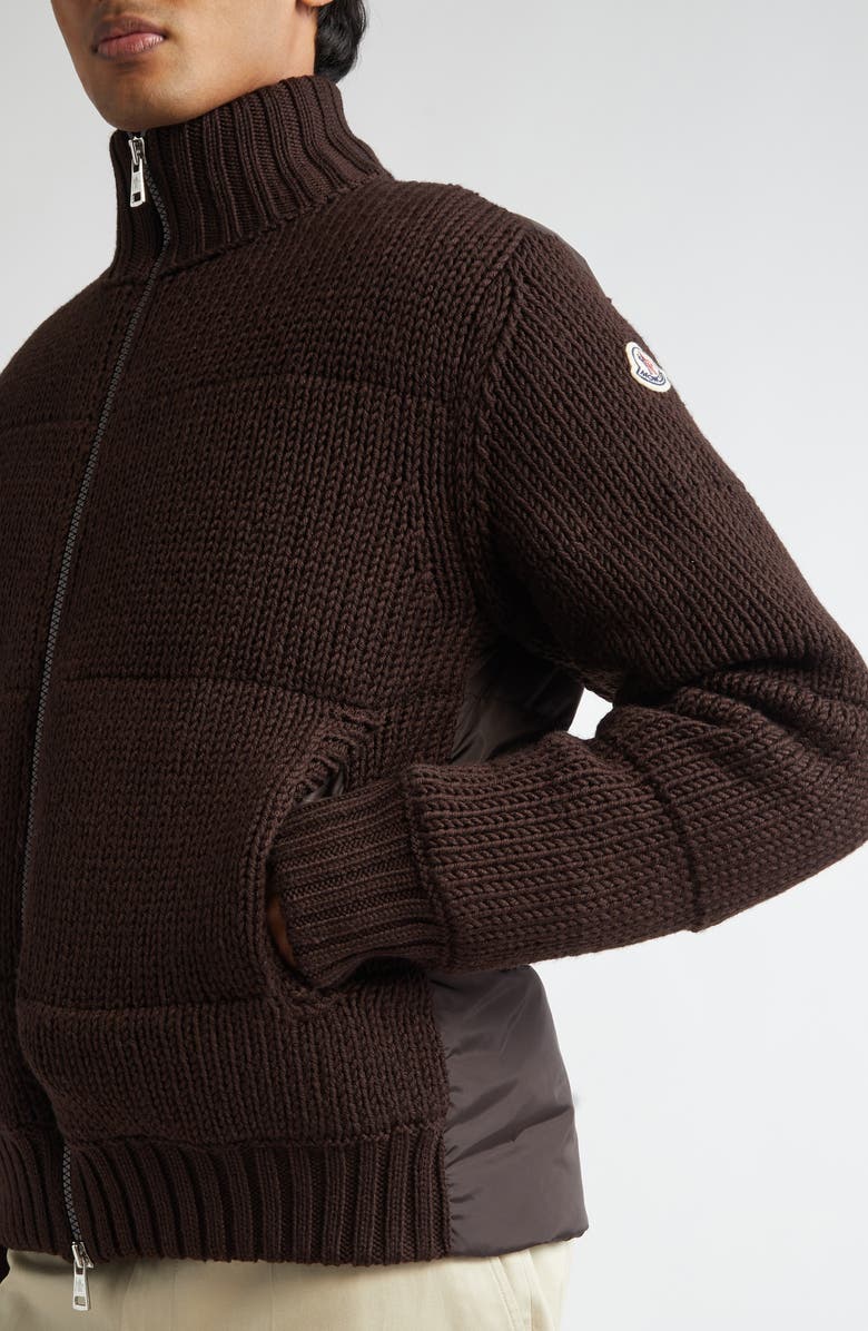 Moncler Quilted Virgin Wool & Nylon Down Cardigan, Alternate, color,