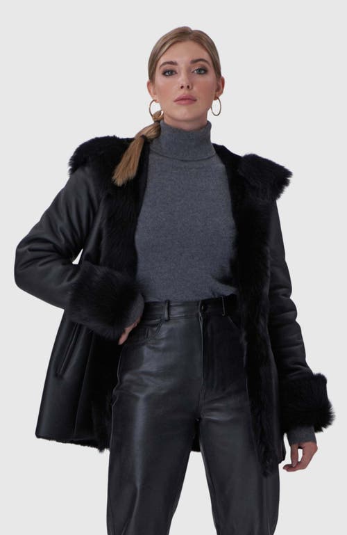 Gorski Belted Shearling Lamb Hooded Jacket With Toscana Trim And Cuffs In Black