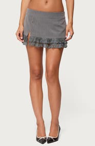 EDIKTED Mona Low Rise Pinstripe Lace Trim Miniskort