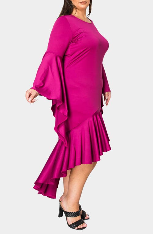 L I V D Arielle Flowy Long Sleeve High-low Dress In Magenta