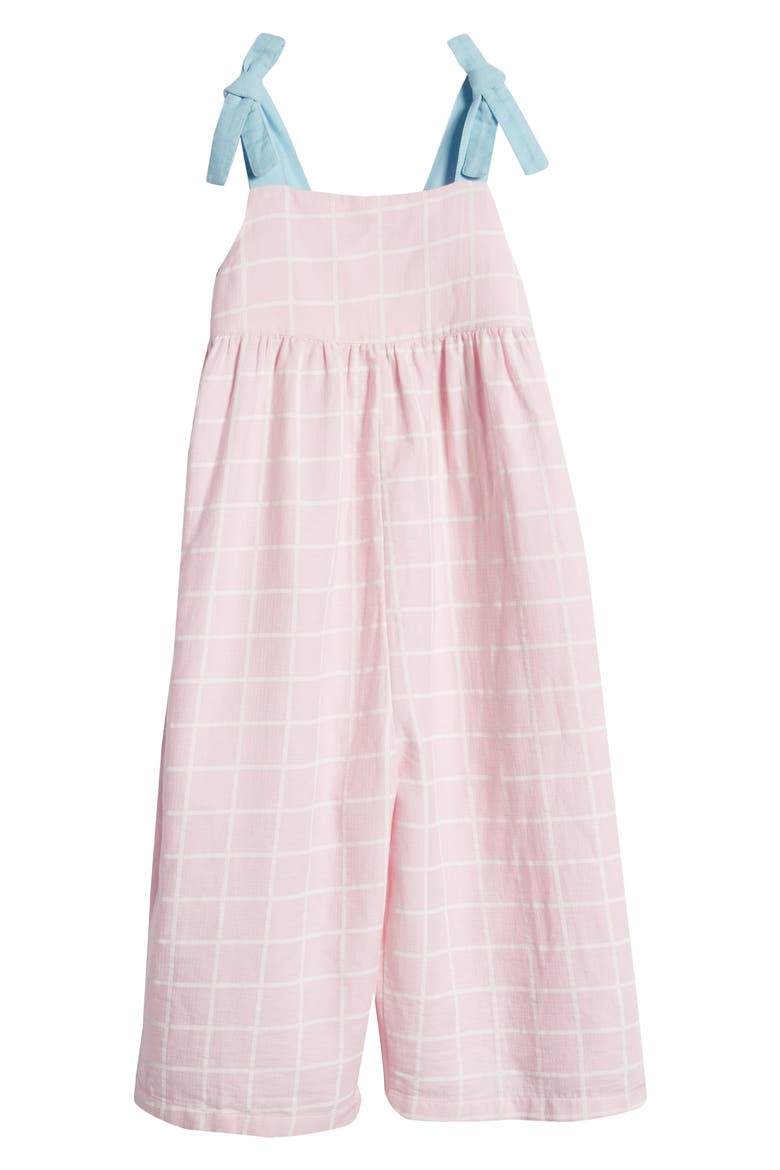 Kids' Windowpane Plaid Shoulder Tie Jumpsuit, Main, color, PINK OPAL WINDOW PANE