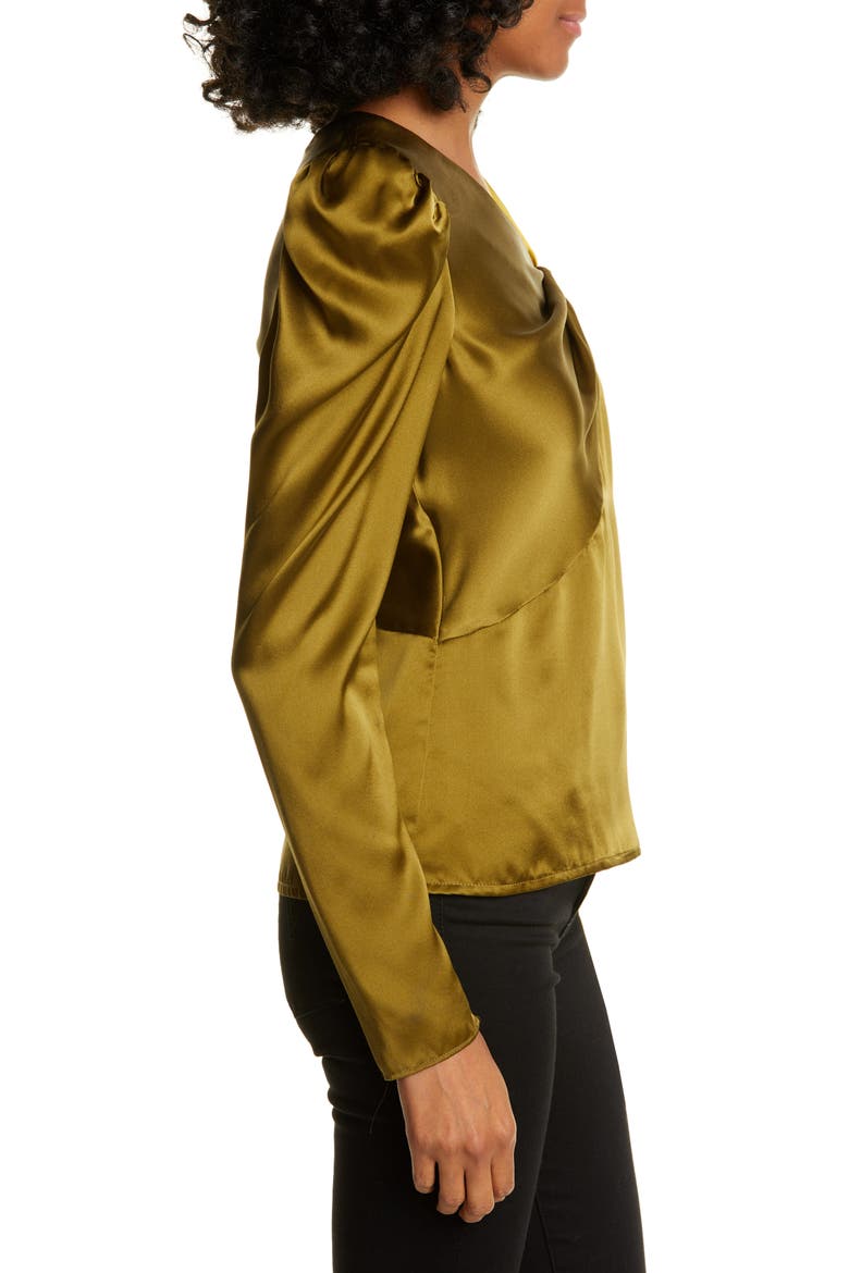 Mabel Two-Tone Silk Satin Top, Alternate, color, OCHRE/ MOSS