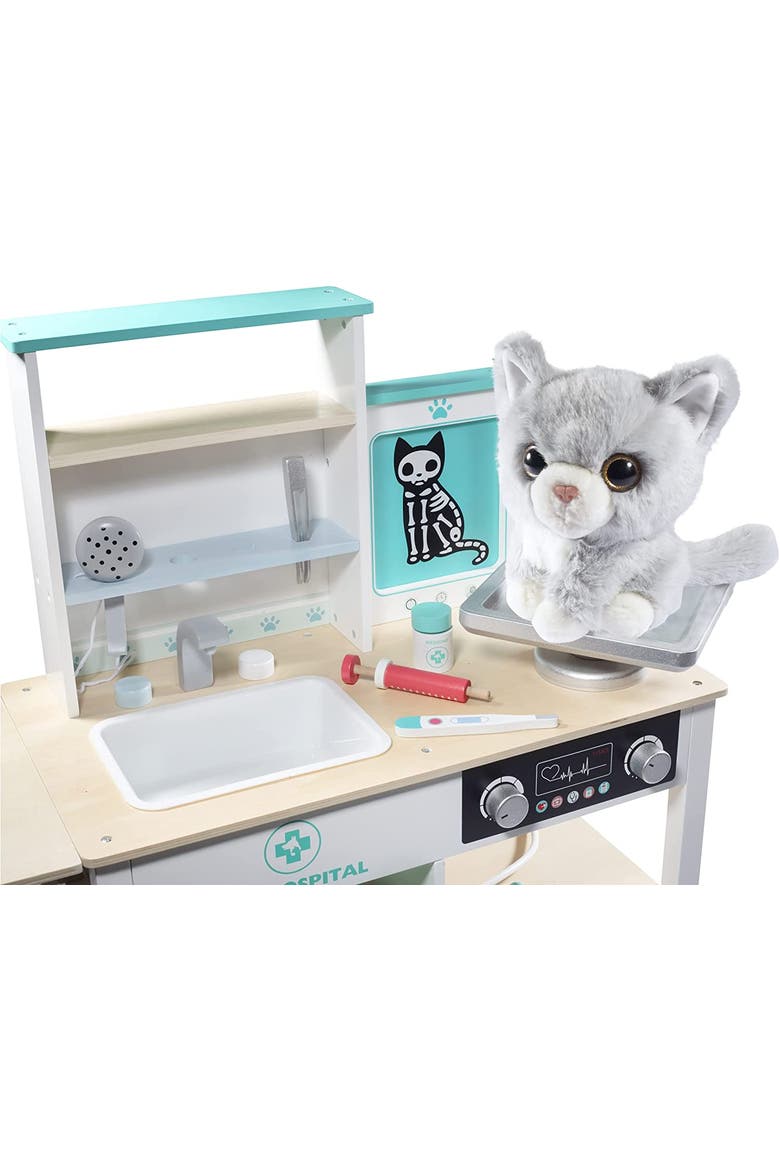 Vet Center Pretend Pet Hospital Playset- Wooden Animal Interactive Medical Checkup Set with Toy Cat, Veterinarian Medical Accessories, Alternate, color, White