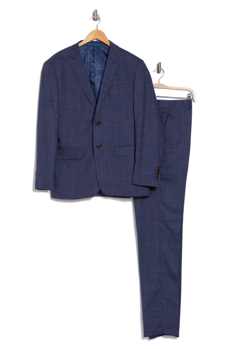 Gino Vitale Slim Fit 3-Piece Blue Check Suit, Alternate, color, Blue