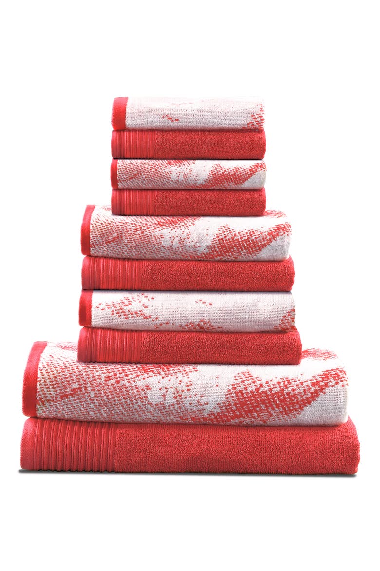Marble 10-Piece Quick-Drying Cotton Towel Set, Main, color, TERRA COTTA