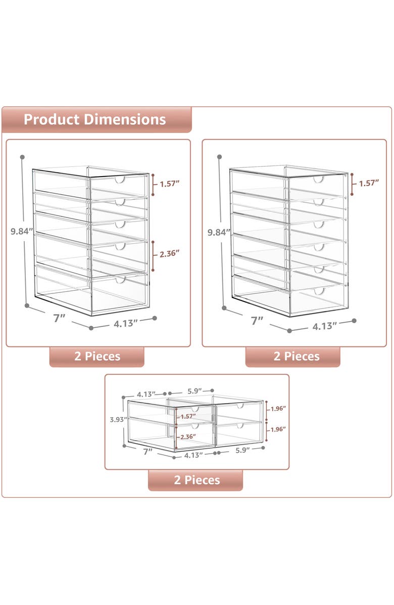 SORBUS 7-Drawer Acrylic Organizer, Alternate, color, Clear