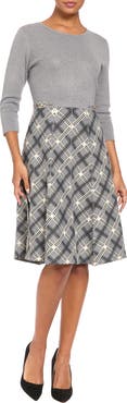 London Times Three Quarter Sleeve Midi Dress