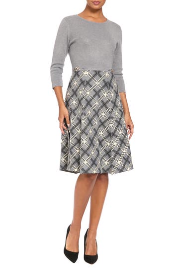 London Times Three Quarter Sleeve Midi Dress In Heather Grey