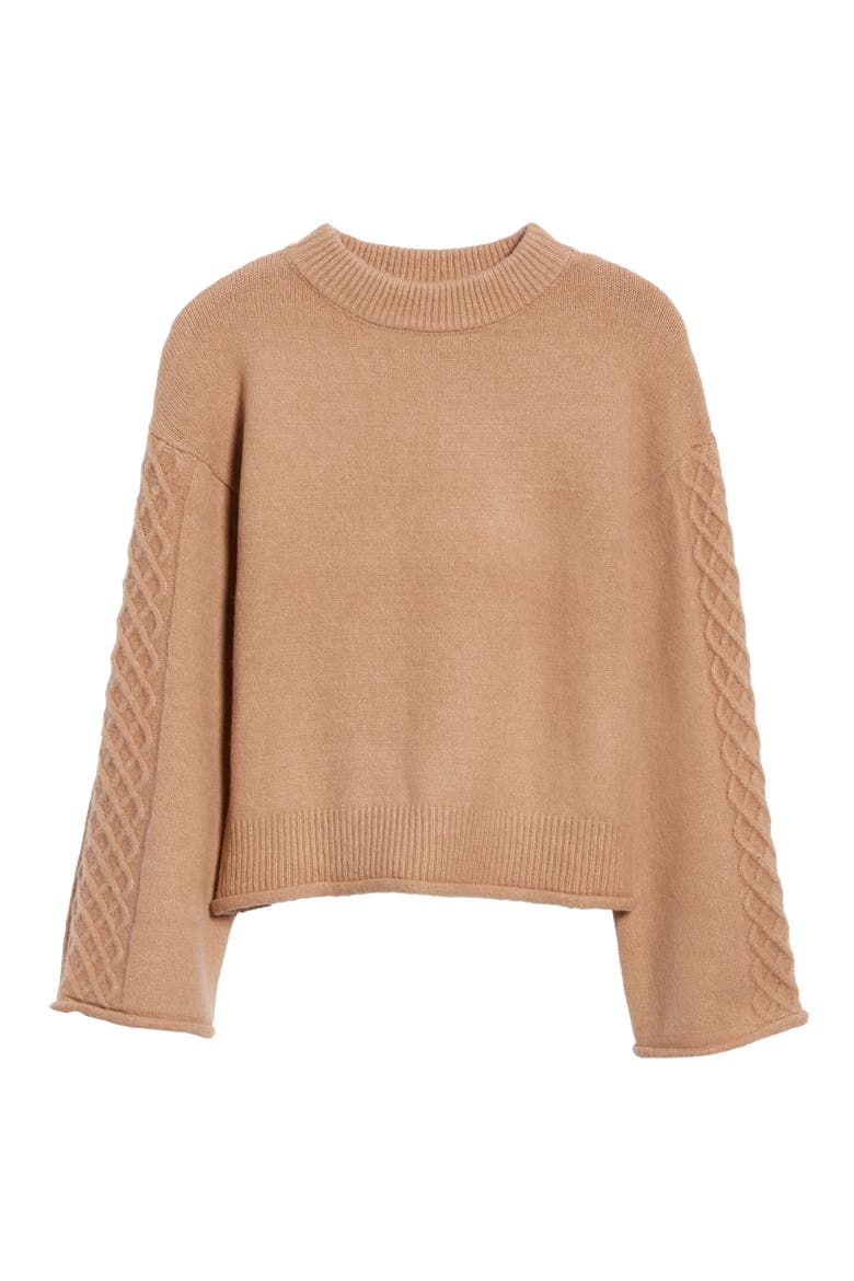 Lattice Sleeve Sweater, Alternate, color, NATURAL/ WHITE