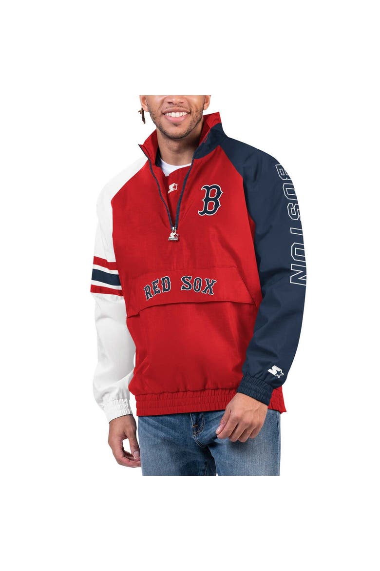 Men's Starter Red/Navy Boston Red Sox Elite Raglan Half-Zip Jacket, Main, color, Red
