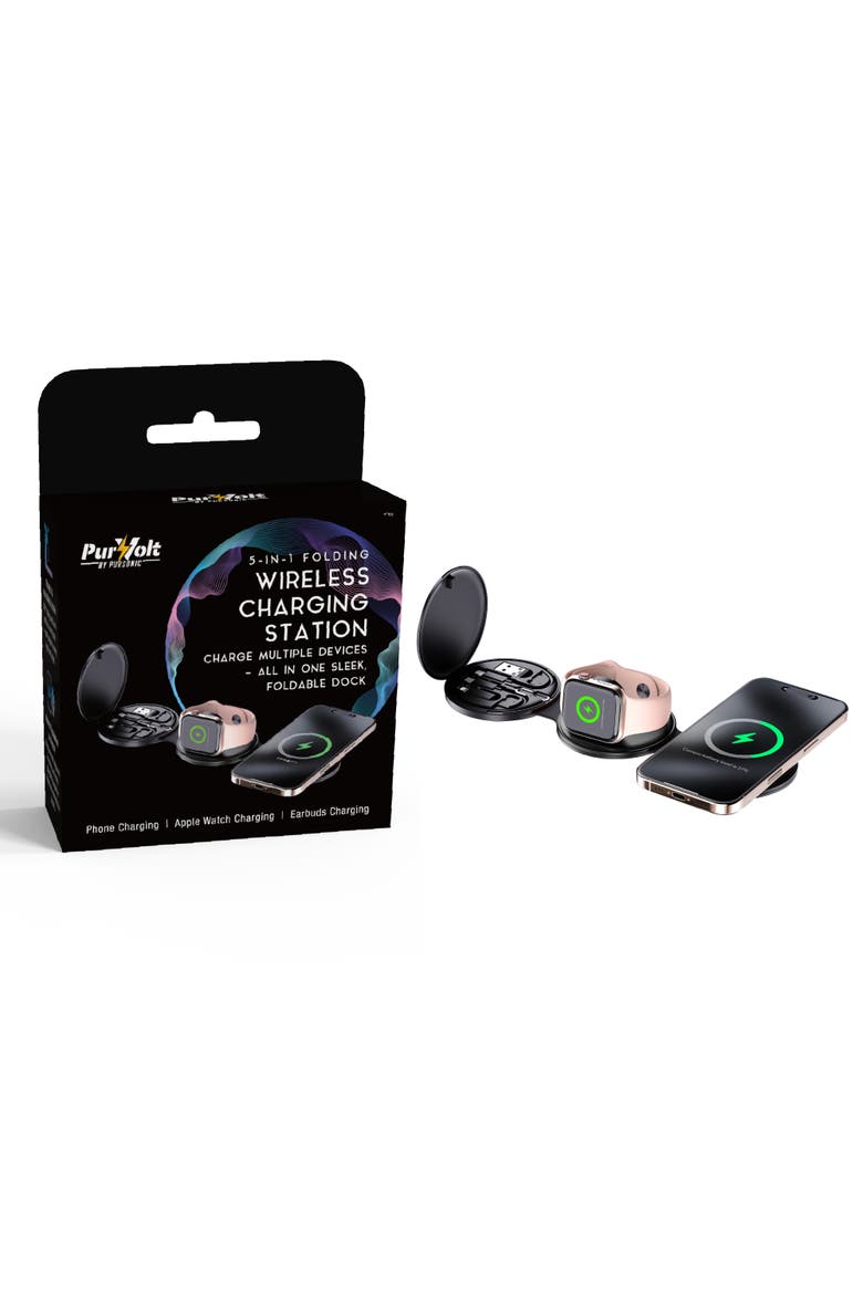 5-in-1 Folding Wireless Charging Station, Main, color, Black