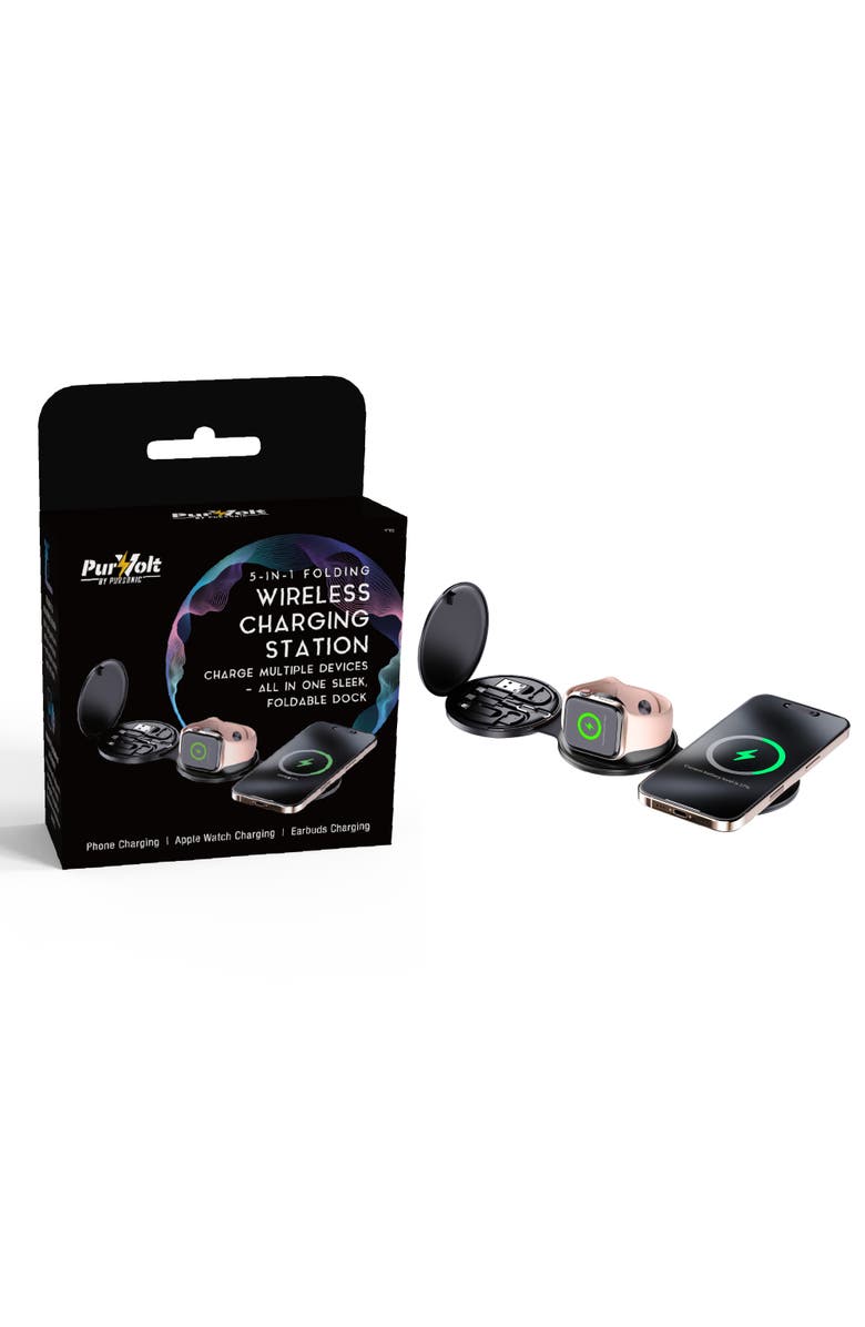 PURSONIC 5-in-1 Folding Wireless Charging Station, Main, color, Black