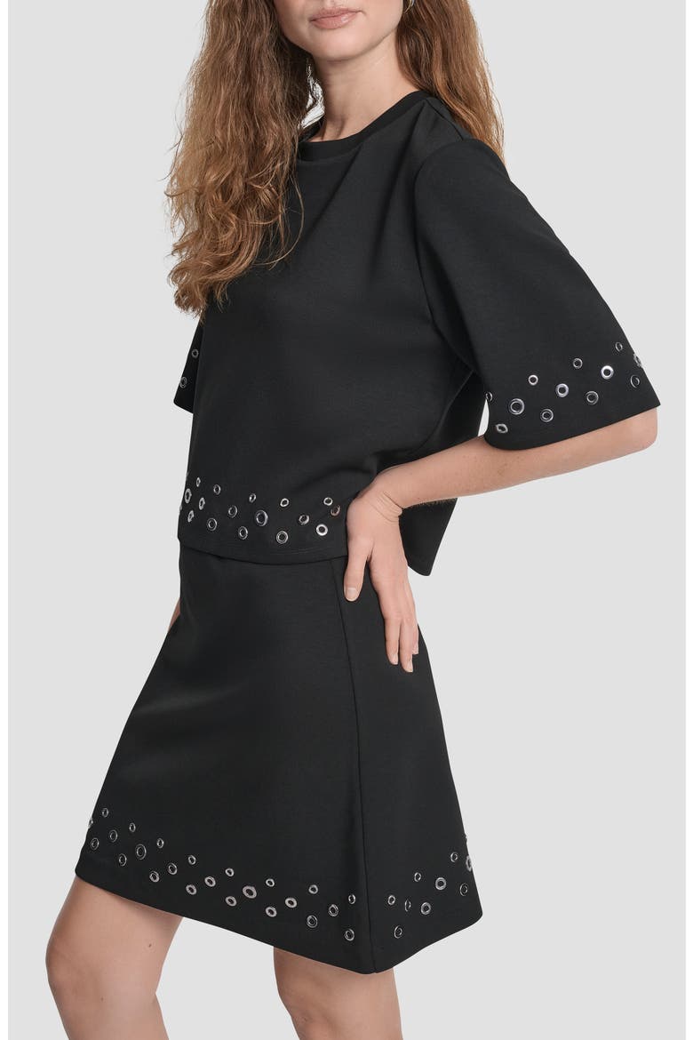 Grommet Trim Ponte Knit Top, Alternate, color, BLACK