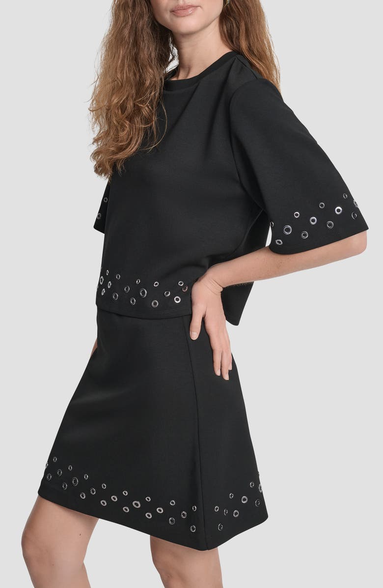 DKNY Grommet Trim Ponte Knit Top, Alternate, color, Black