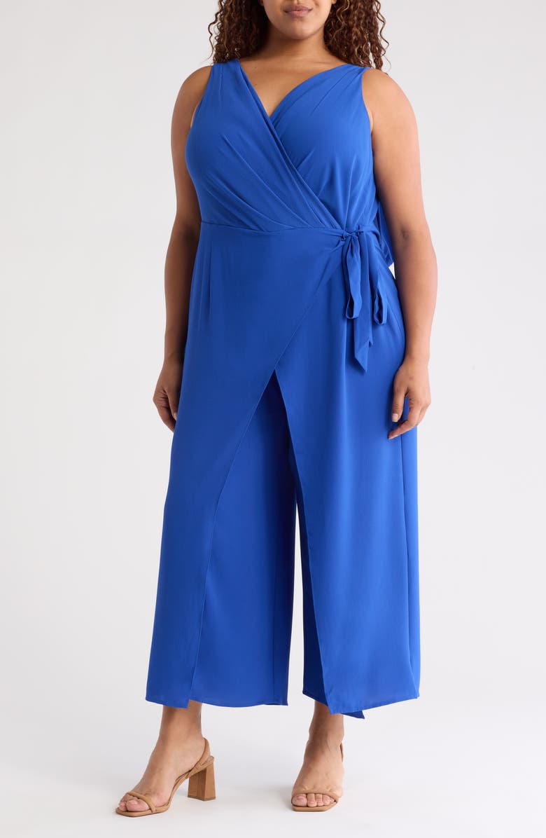 London Times Sleeveless Faux Wrap Jumpsuit, Main, color, Briliant Blue