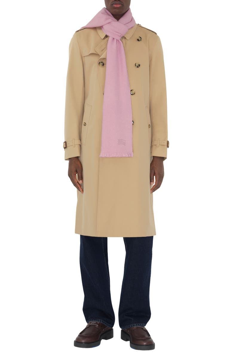 Burberry Equestrian Knight Design Cashmere & Silk Fringe Scarf, Alternate, color, Dawn