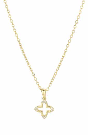 14K Gold Plated Cubic Zirconia Clover Pendant Necklace