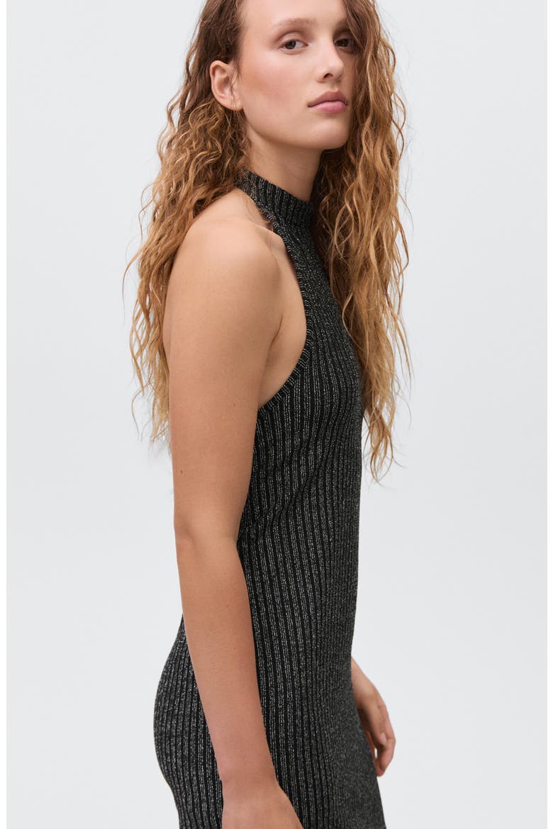 Metallic Halter Neck Ribbed Minidress, Alternate, color, BLACK
