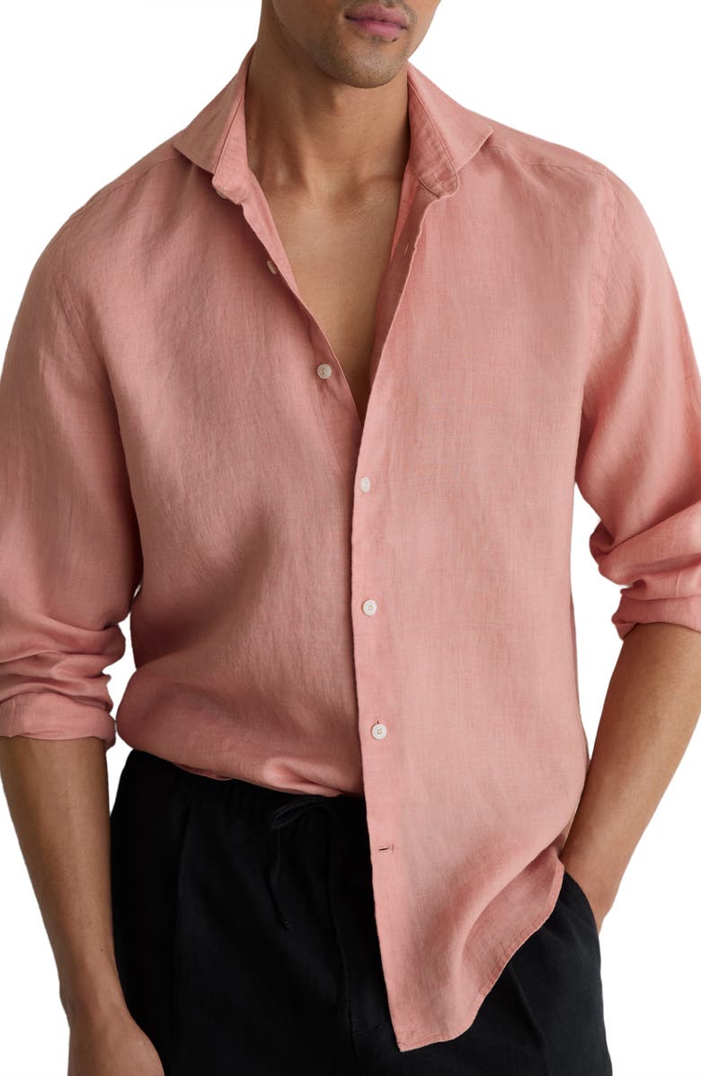 Reiss Ruban Linen Button-Up Shirt, Alternate, color, Watermelon Pink