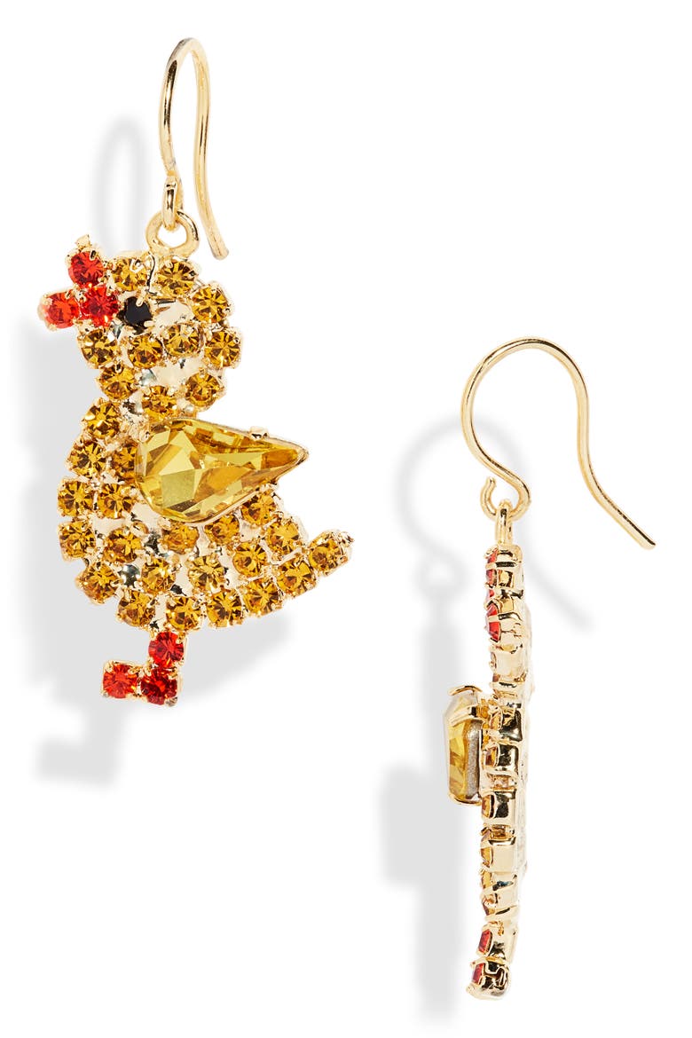 Easter Chick Drop Earrings, Main, color, GOLD WITH MULTI COLORED STONES