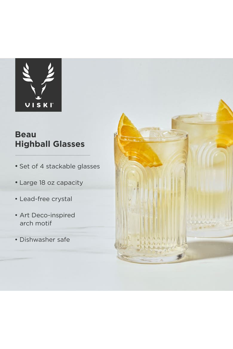 Deco Beau Crystal Highball Glasses Set of 4, Alternate, color, Clear