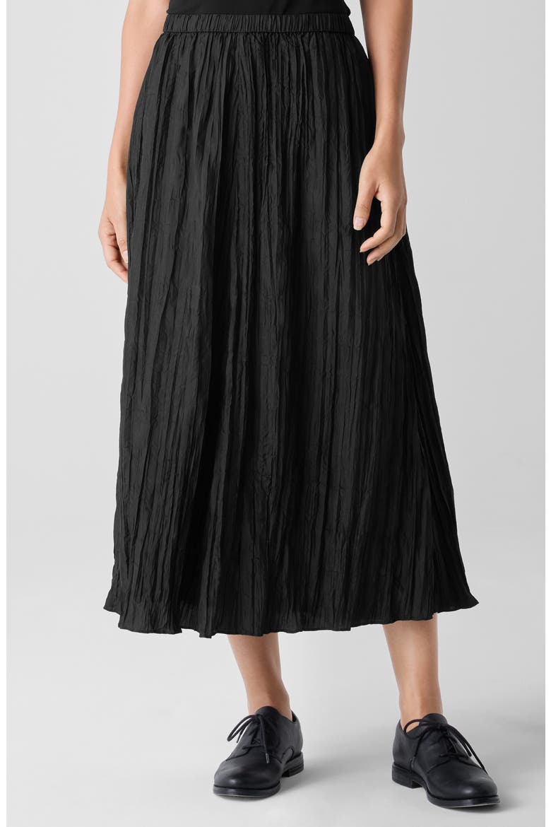Crinkled Silk Midi Skirt, Main, color, BLACK