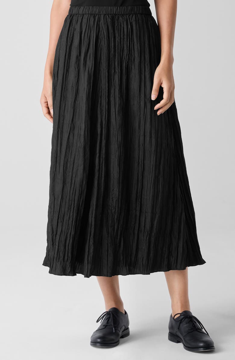 Eileen Fisher Crinkled Silk Midi Skirt, Main, color,