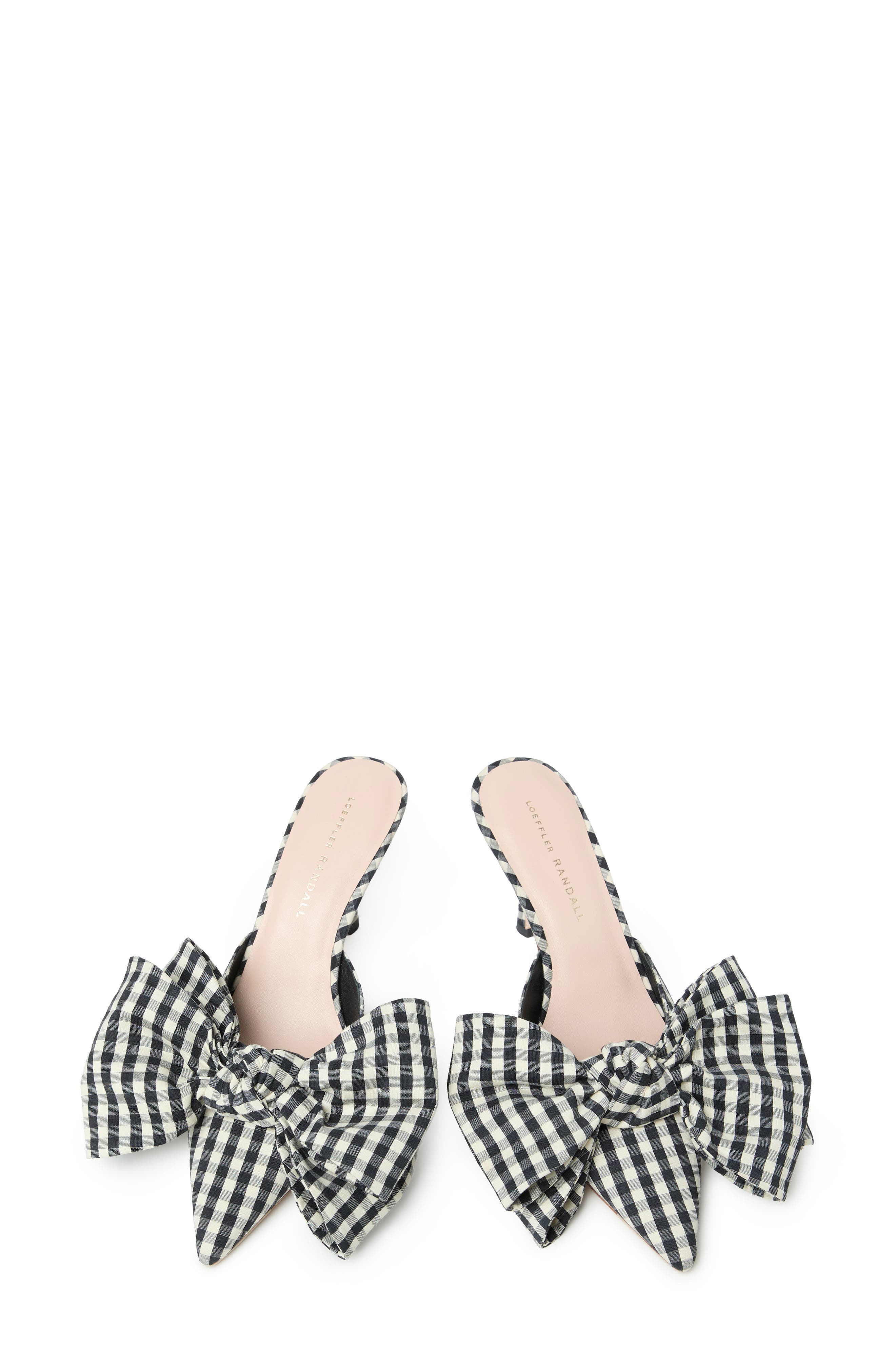 Loeffler Randall Margot Bow Silk Mule, Alternate, color, Black/ White Gingham