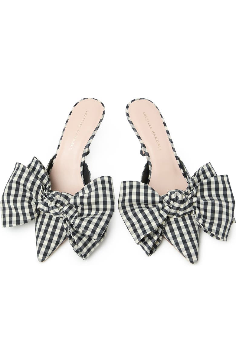 Loeffler Randall Margot Bow Silk Mule, Alternate, color, Black/ White Gingham